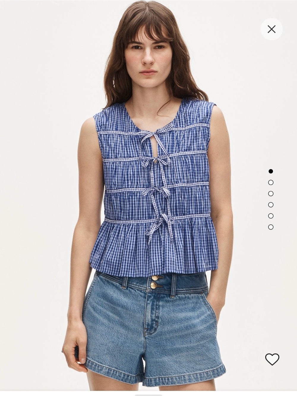 J. Crew Blue Gingham Tie-Front Peplum Tank